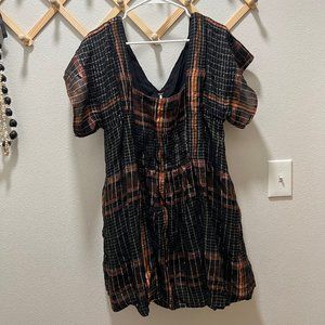 Free People Black and Orange Plaid Mini Dress